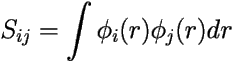 \[ S_{ij}=\int \phi_i(r)\phi_j(r) dr \] 